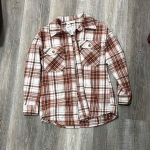 Women's Plaid Button Down Shirt - Brown and White